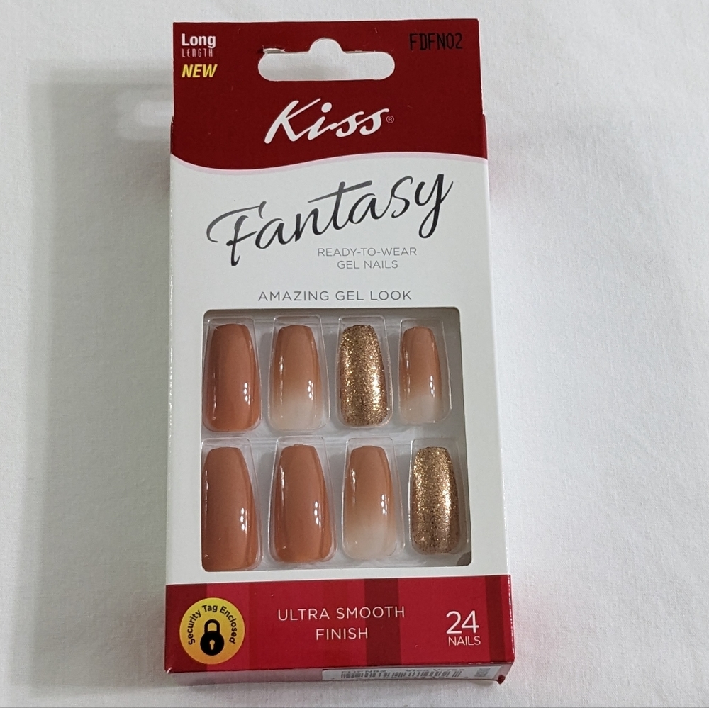 KISS Fantasy Ready To Wear Gel Nails, Long Length, 24 Count